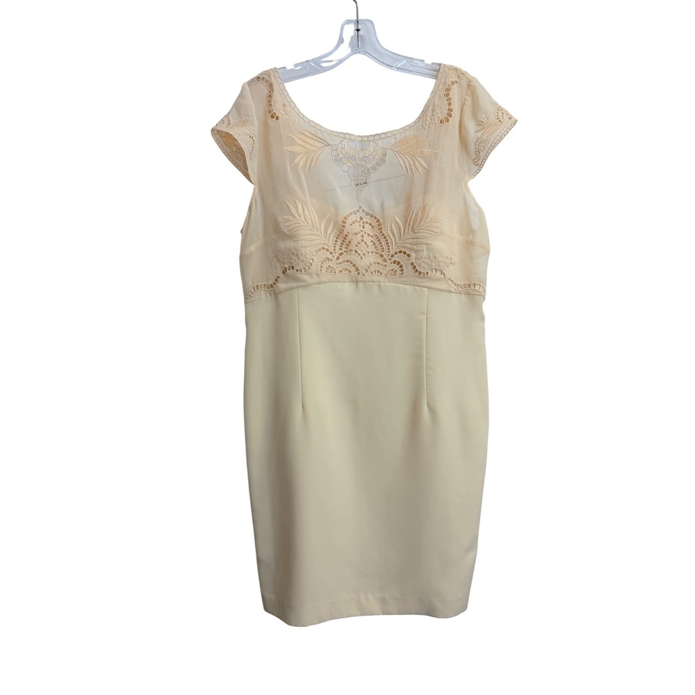 Antonio Melani Womens 14 Embroidered Lace Chiffon Sheath Dress Cap Sleeve